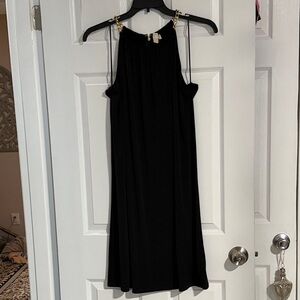 Michael Kors Black Midi Dress with Gold Chain Straps